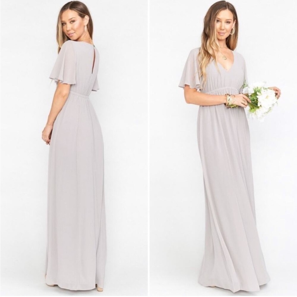 Show Me Your Mumu Emily Empire Maxi Dress Dove Grey Chiffon Size 2X NWT